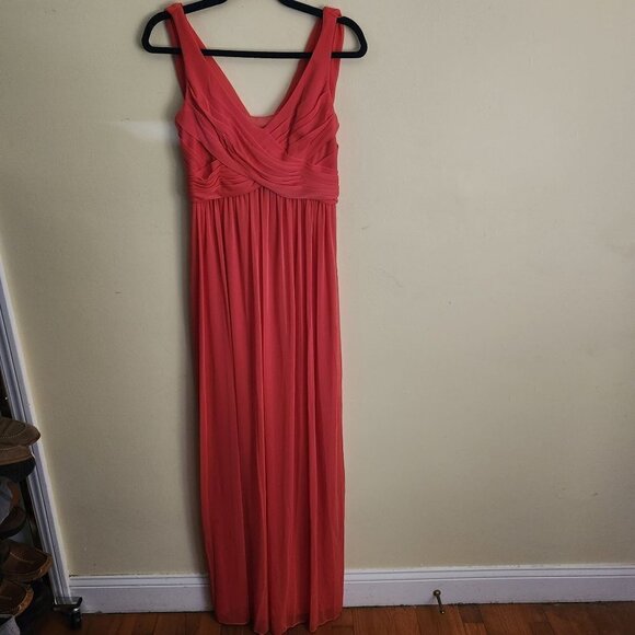 David's Bridal NWT  Style F15933 Guava Long Mesh Dress Cowl Back Detail Size 4 - Picture 6 of 11